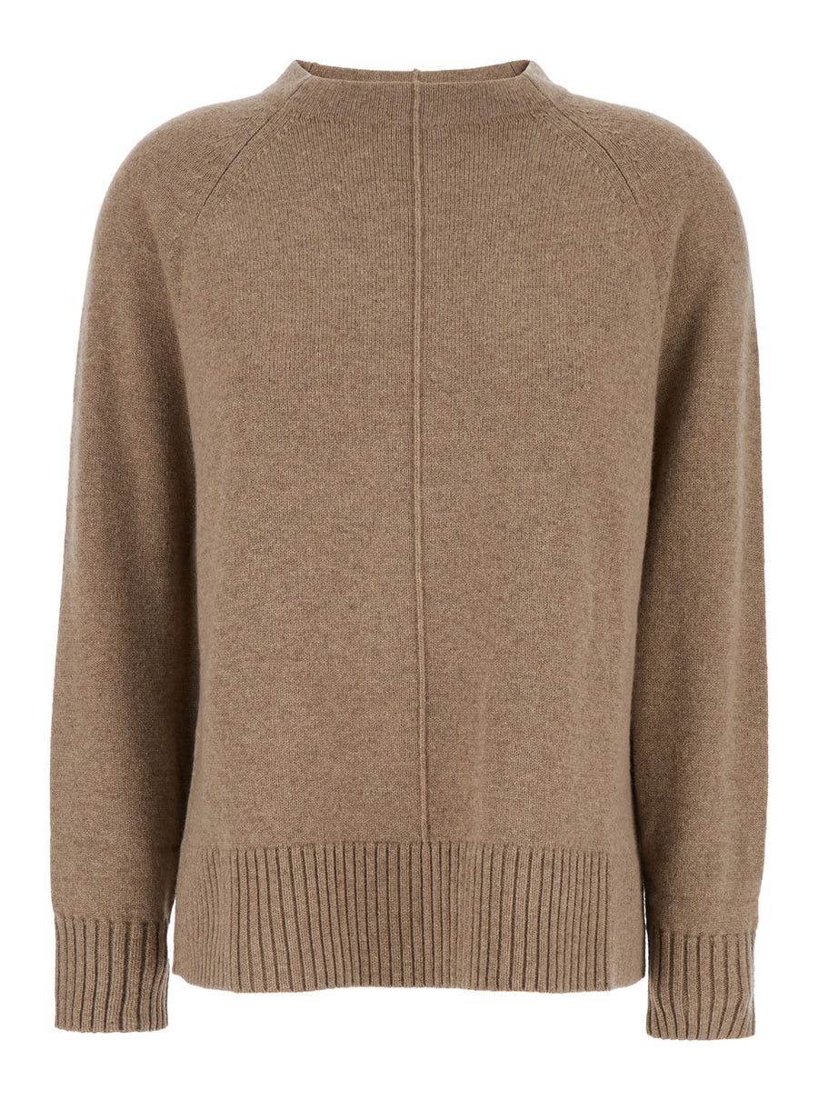 Beige Crewneck Cashmere Sweater With Detail Tops