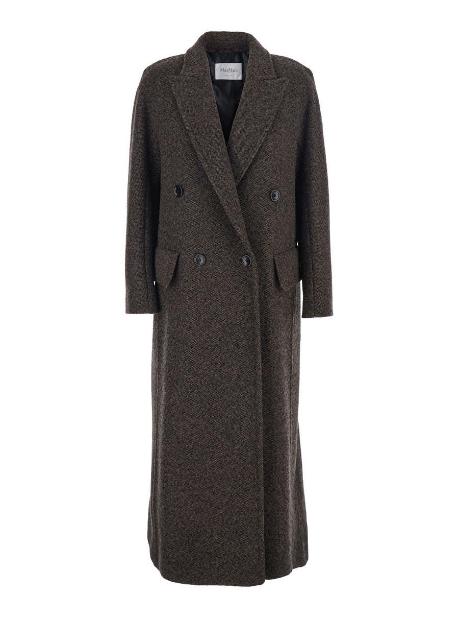 Brown Double-Breasted Coat With Peak Revers Virgin Wool