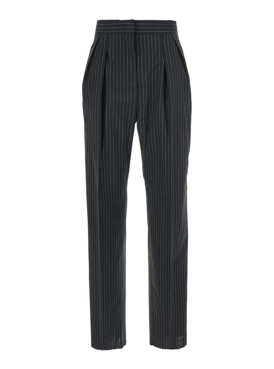 Black Pants With Concealed Closure And Stripes Virgin Wool Trousers