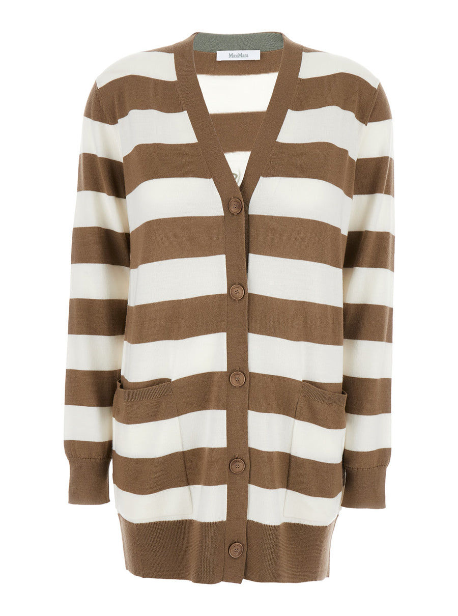 Cardigan Beige Multicolour Virgin Wool Tops