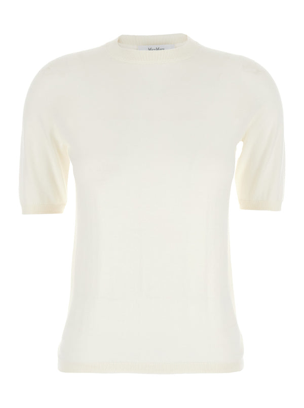 White Crewneck Wool Sweater With Short Sleeves Virgin Tops
