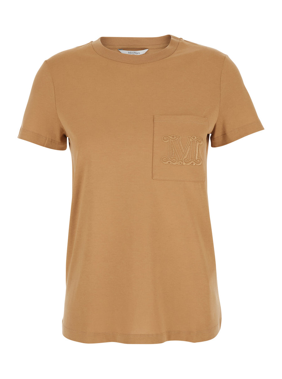 Beige Crewneck T-Shirt With Front Pocket Cotton T-shirts & Jerseys
