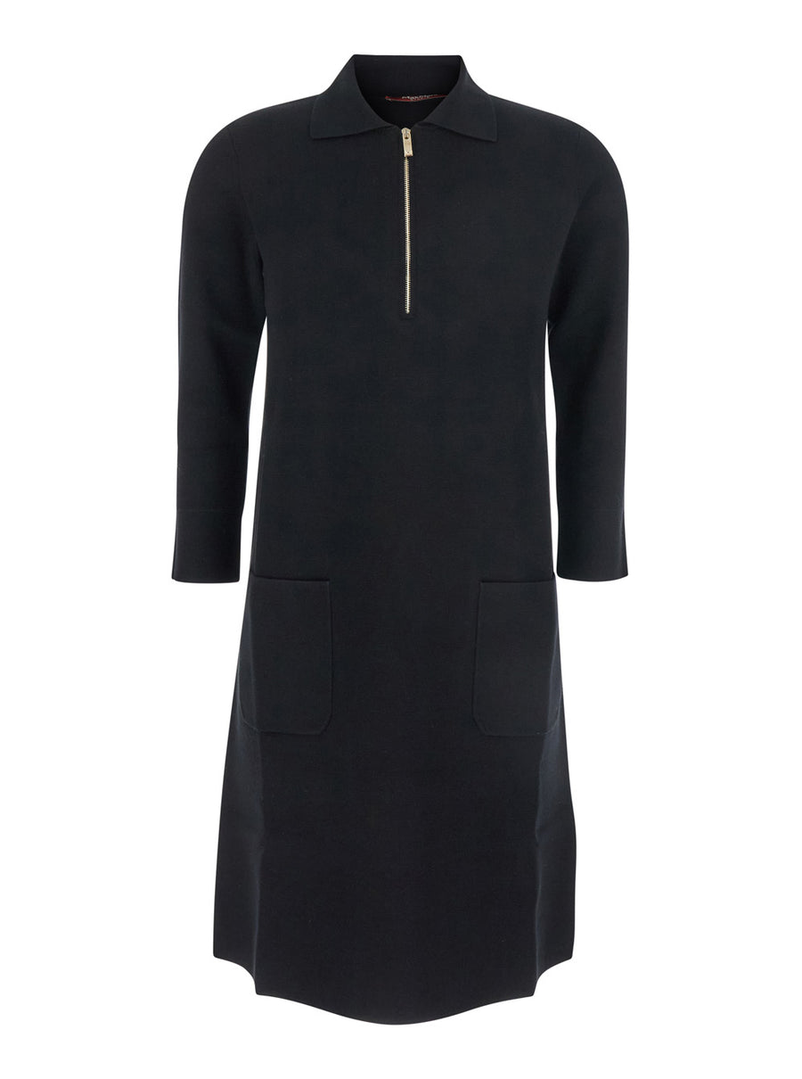 Black Dress With Front Zip Closure Viscose