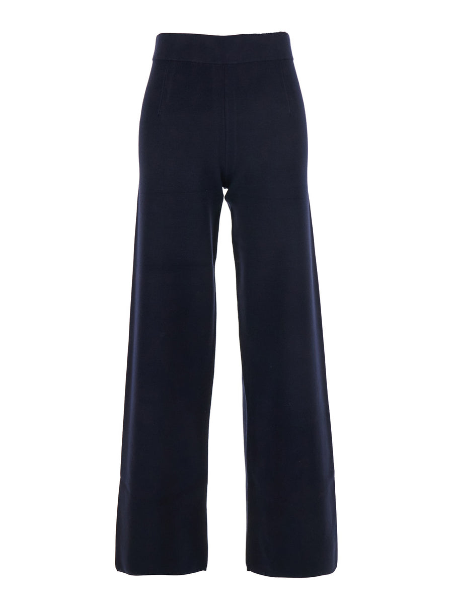 Blue Pants With Elastic Waist Viscose Trousers