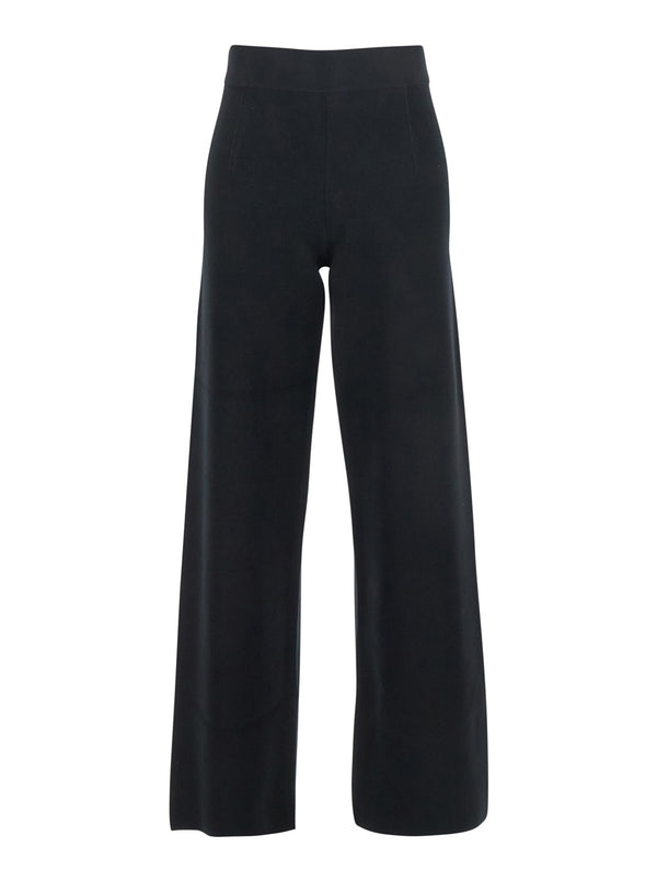 Black Palazzo Pants With Elastic Waist Viscose Trousers