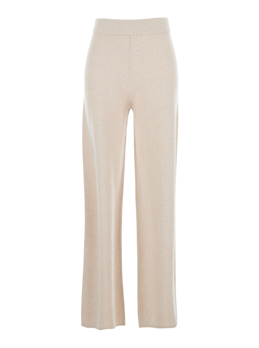 Beige Trousers With Elastic Waist Wool Blend
