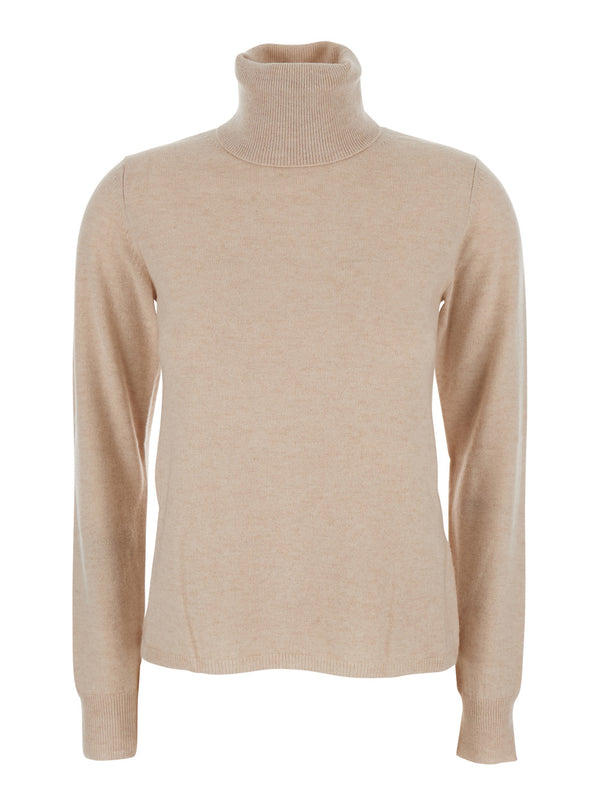 Beige Wool Sweater With Turtleneck Tops