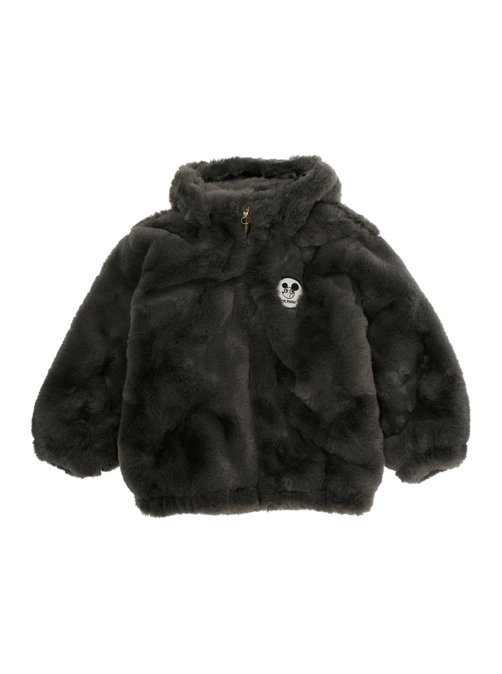 Grey Jacket with Logo Patch on the Front in Faux Fur Boy Polyester Outerwear