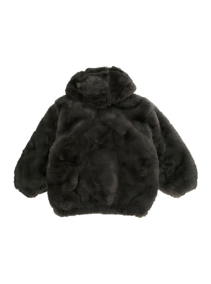 Grey Jacket with Logo Patch on the Front in Faux Fur Boy Polyester Outerwear