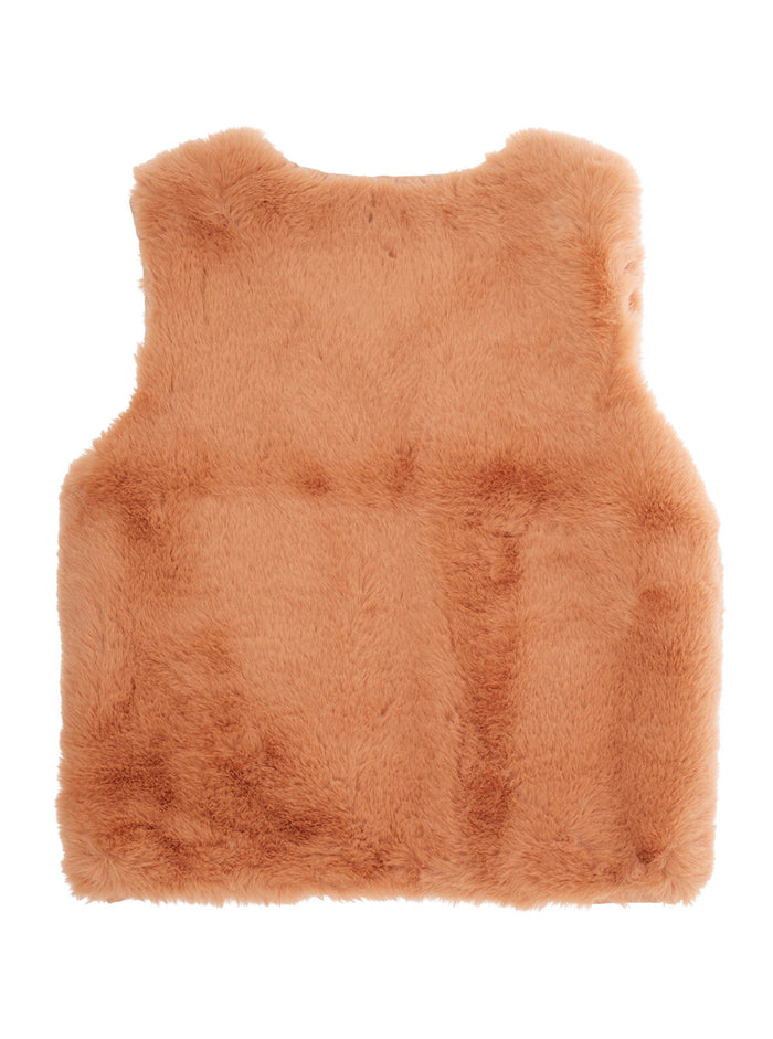 Beige Vest with Logo Patch on the Front in Faux Fur Boy Polyester Blazers
