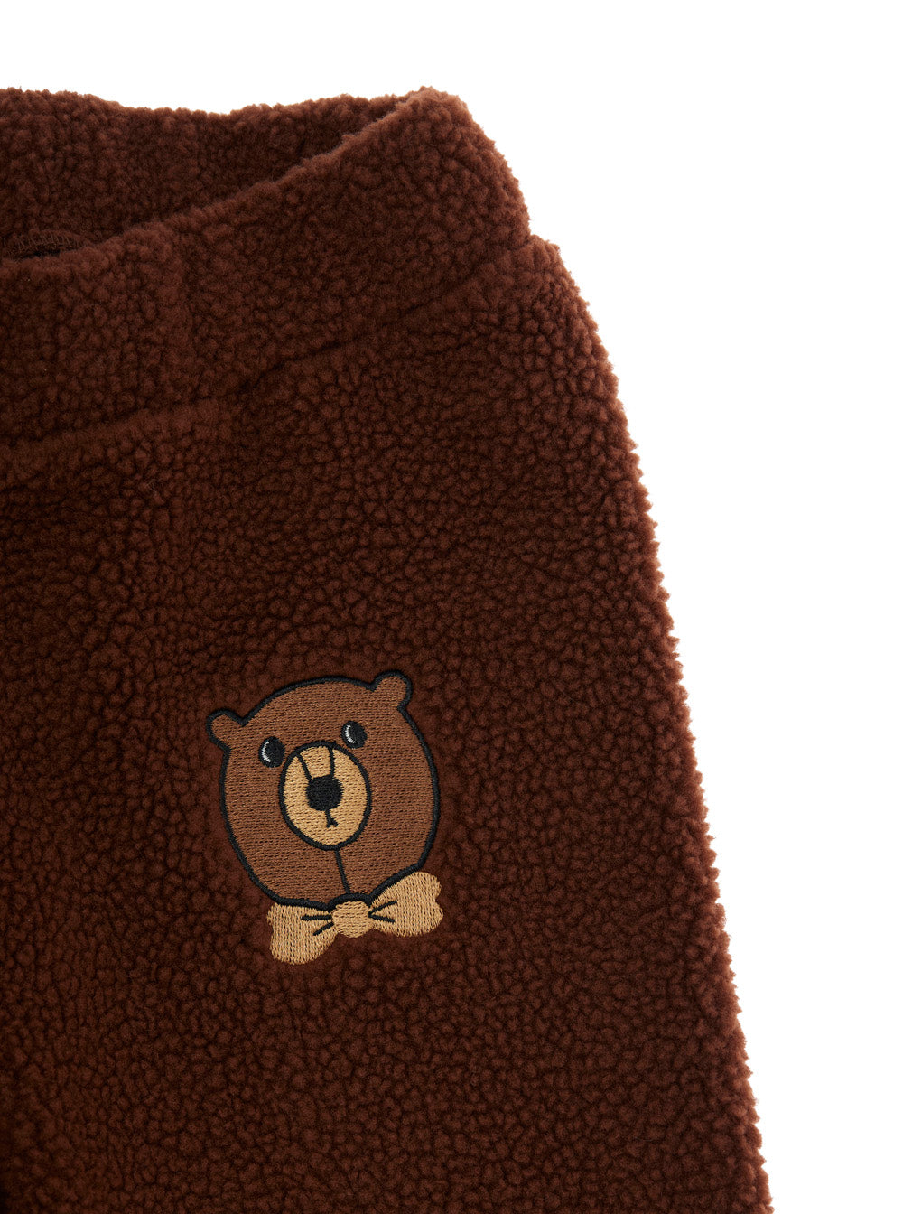 Brown Trousers with Elastic Waist and Front Logo Patch in Faux Fur Girl