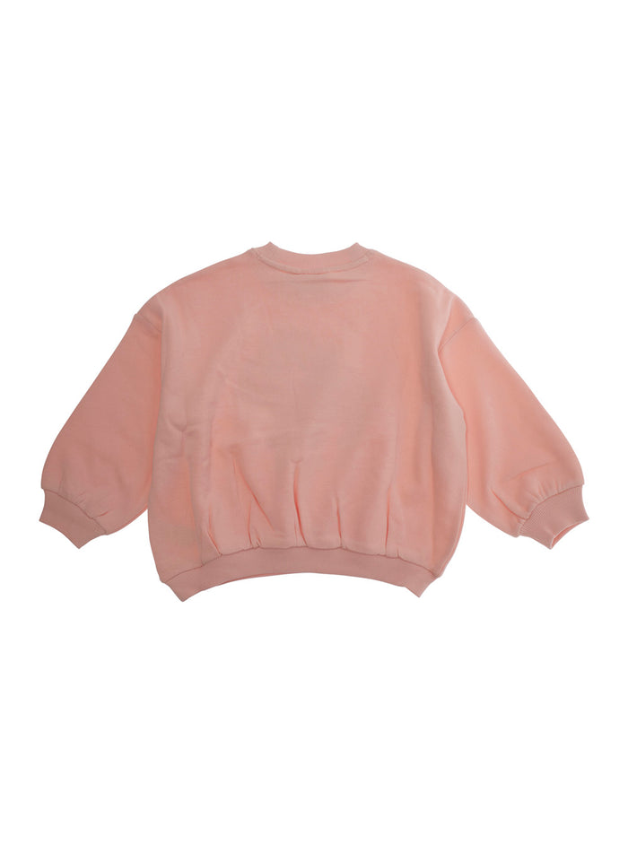 Pink Crewneck Sweatshirt With Maxi Print On The Front Cotton Girl Sweatshirts