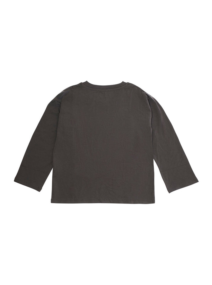 Grey Crew Neck Sweater with Front Print in Cotton Boy Jersey