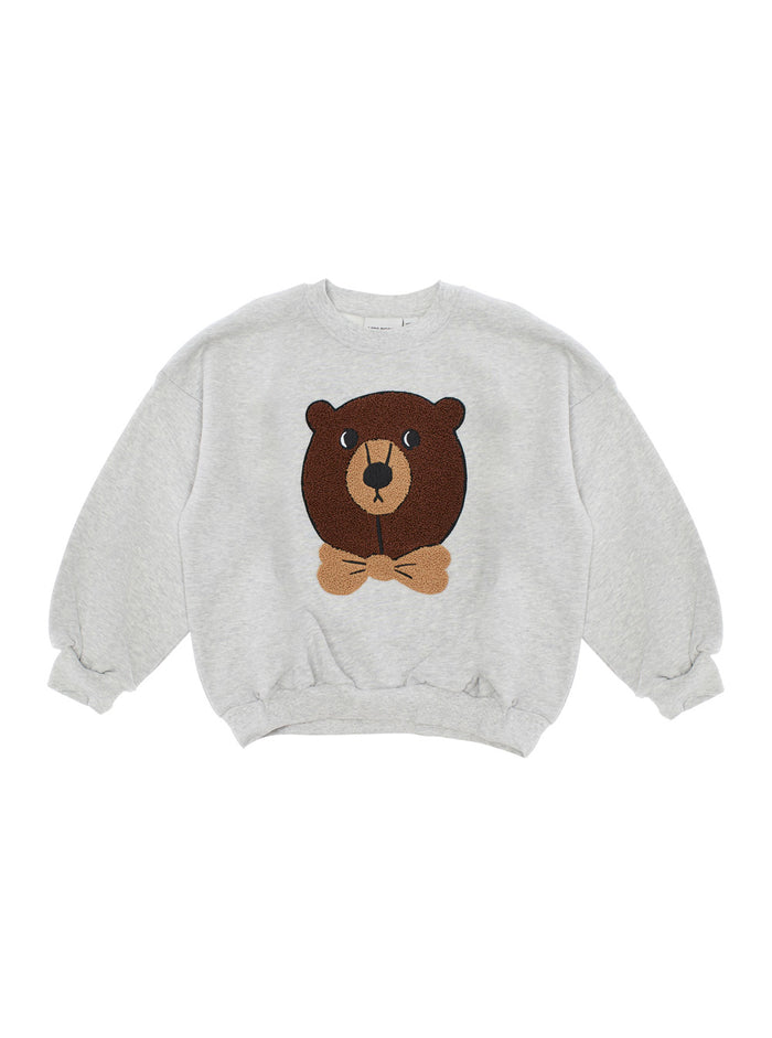 Grey Sweatshirt with Bear Patch on the Front in Cotton Baby Jersey