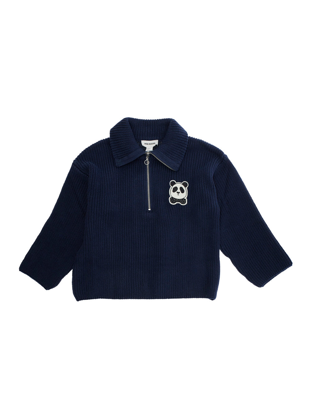 Blue Sweater with Classic Collar and Panda Patch on the Front in Cotton Boy Blu Jersey