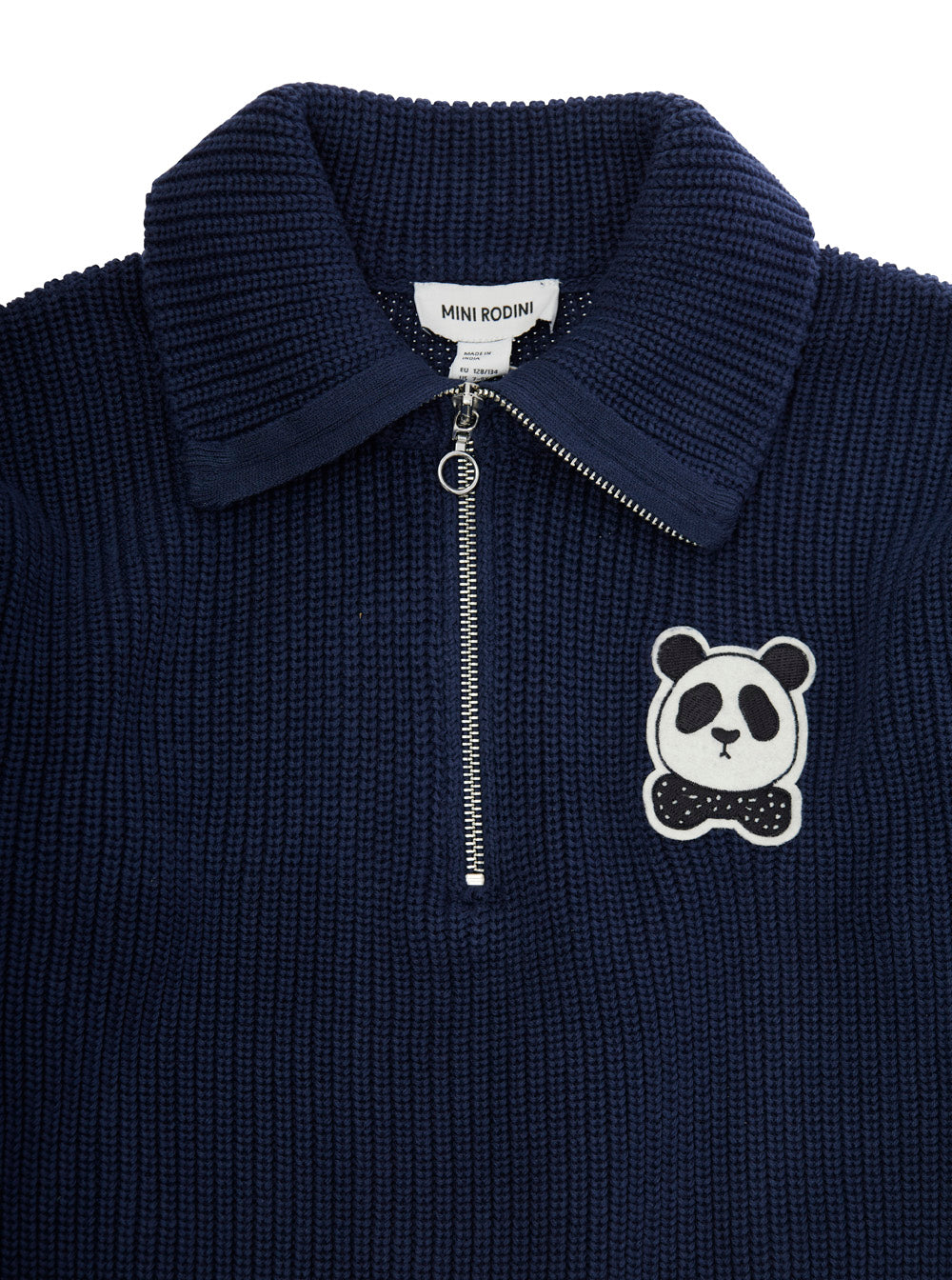 Blue Sweater with Classic Collar and Panda Patch on the Front in Cotton Boy Blu Jersey