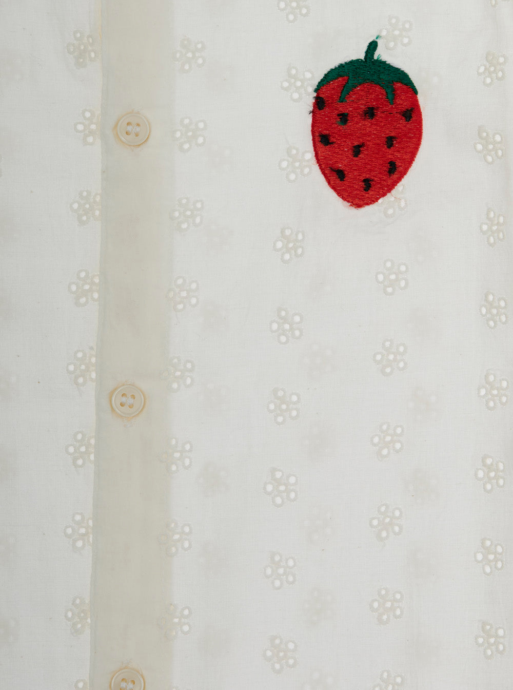 White Shirt with Peter Pan Collar and Strawberry Embroidery in Cotton Girl Blouses