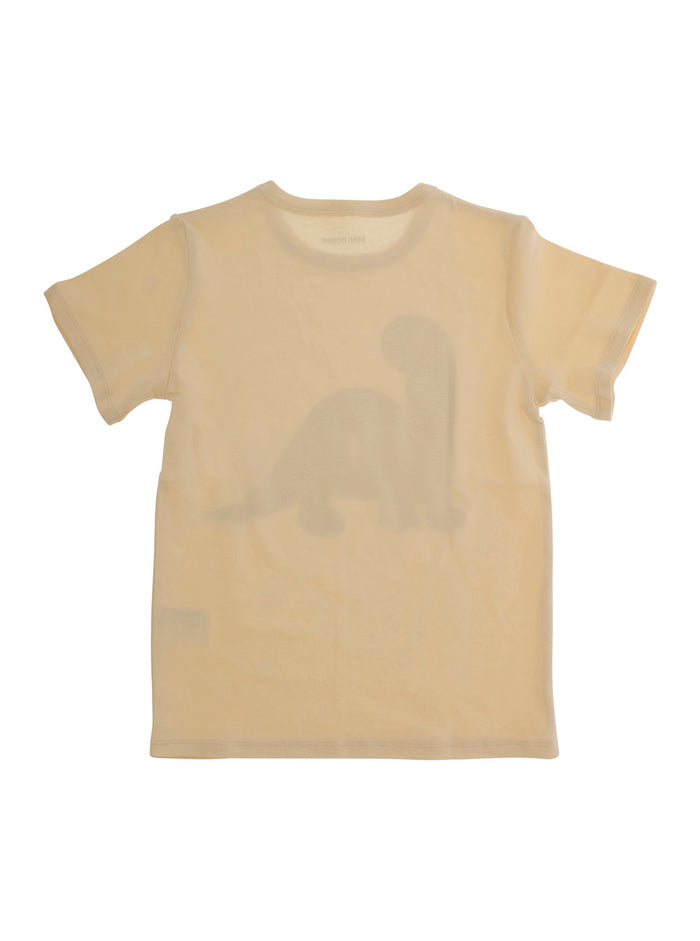 Beige Crewneck T-Shirt wth Print on the Front in Cotton Girl Tshirts And Polo Shirts