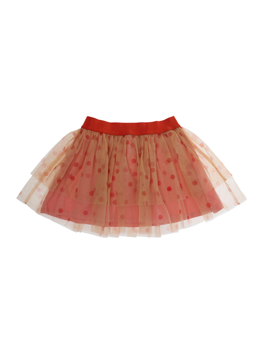 Pink Layered Tulle Skirt With Polka Dots Polyester