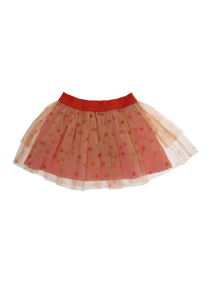 Pink Skirt with Layered Tulle and All-Over Polka-Dot Motif in Tech Fabric Girl Polyester
