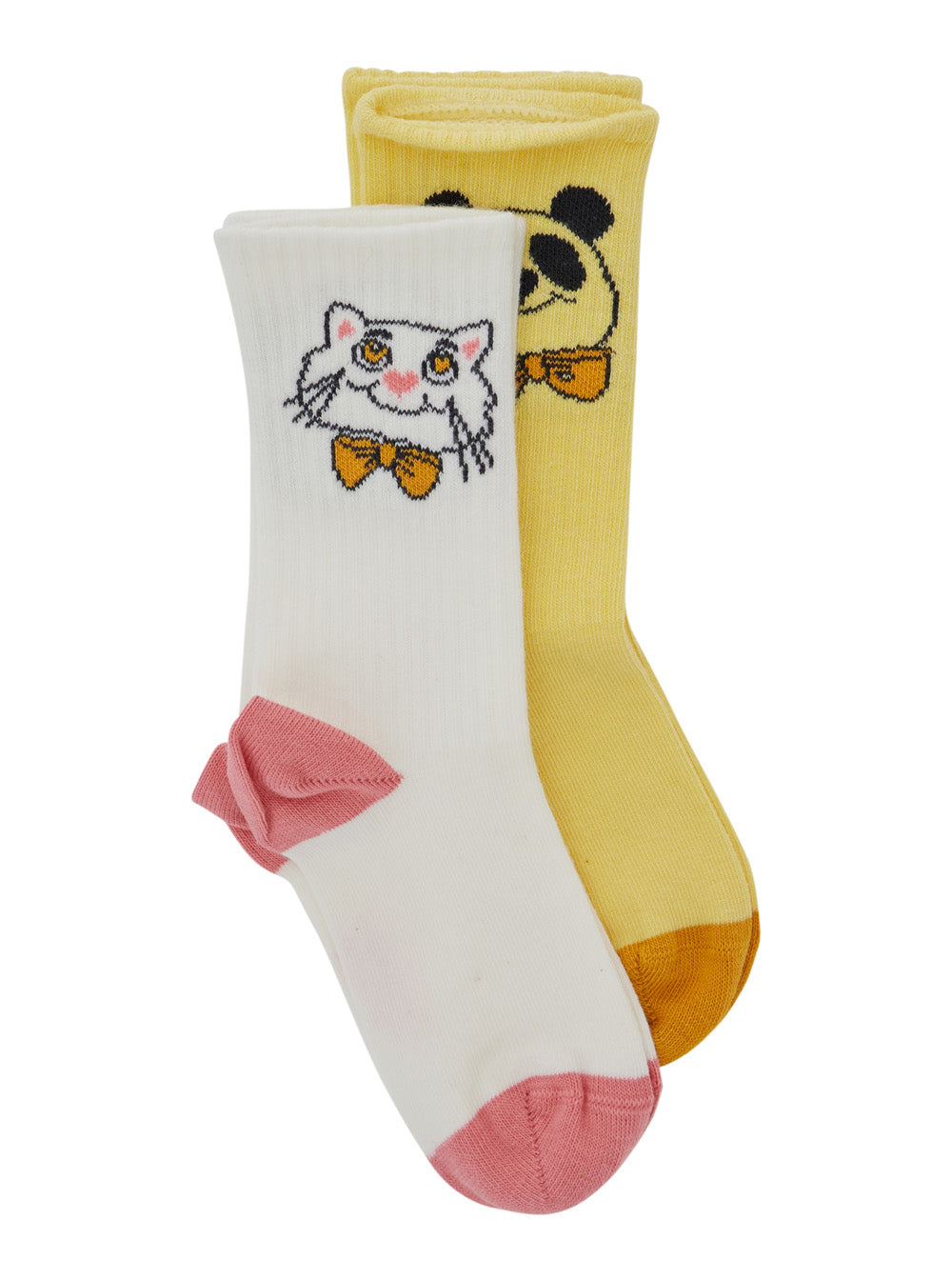 Multicolor Set of Socks with Cat and Panda Embroidery in Cotton Girl Underwear