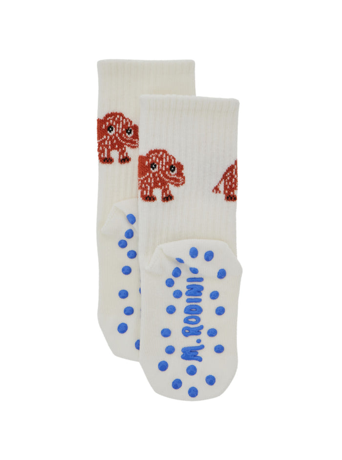 White Socks with Anti Slip Details and Embroidery on the Front in Cotton Boy Underwear