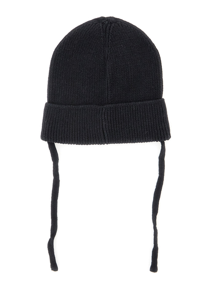 Ritzratz Black Beanie with Drawstring and Logo Patch on the Front in Wool Blend Baby Hats Gloves