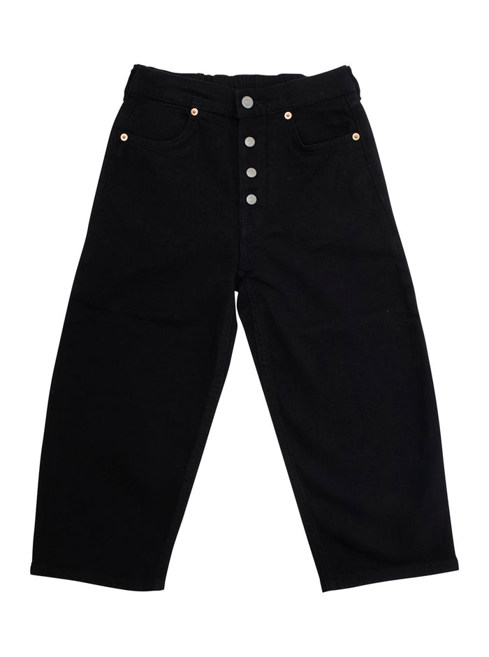 Black Pants With Rear Elastic Waist And Logo Patch On The Cotton Stretch Boy Elastane Trousers