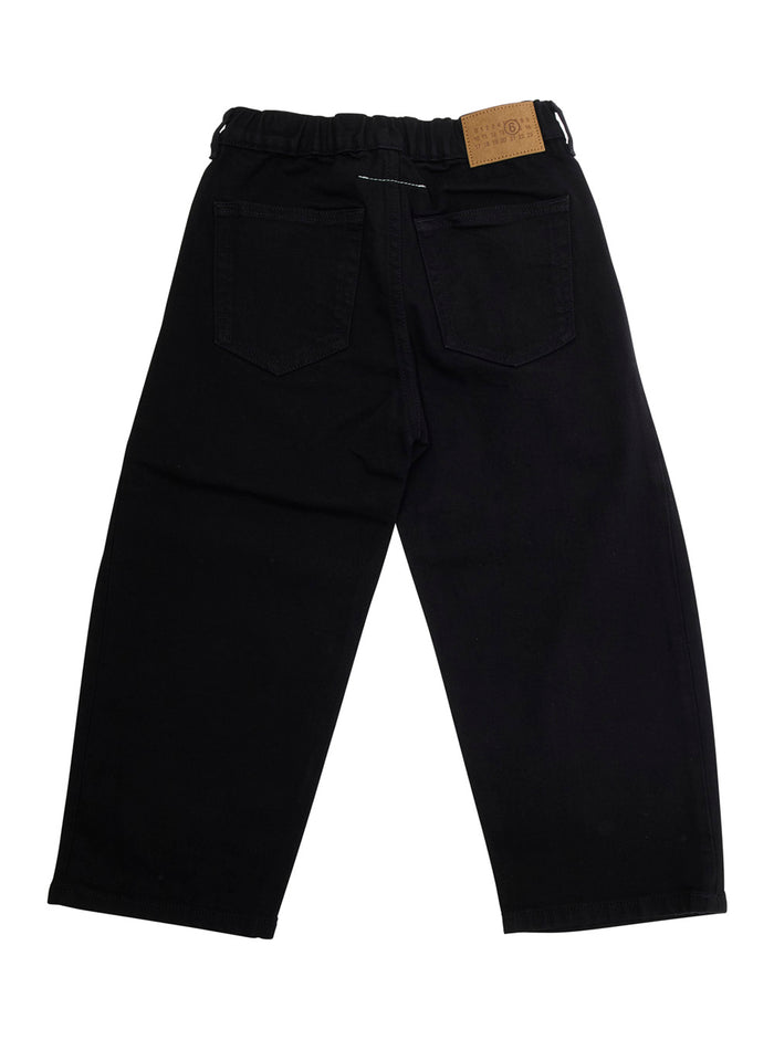 Black Pants With Rear Elastic Waist And Logo Patch On The Cotton Stretch Boy Elastane Trousers