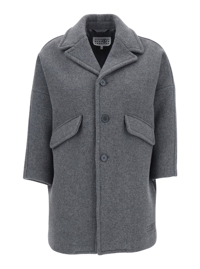 Grey Jacket With Notched Revers And Dropped Shoulders Wool Blend Boy Polyester Polyamide Blazers