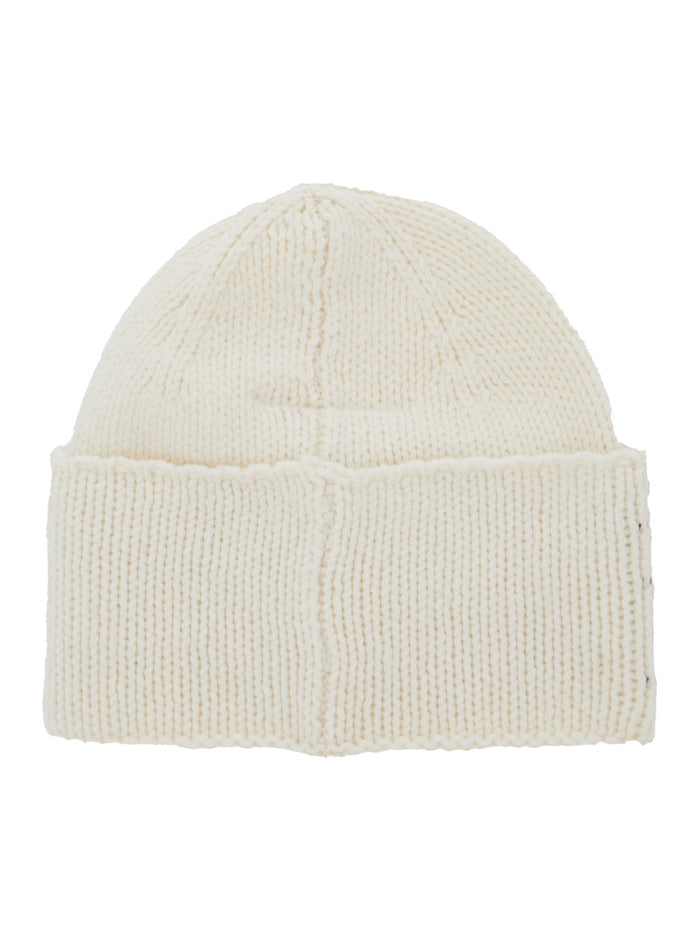 White Knit Beanie With Maxi Logo Embroidery On The Front Wool Blend Boy Nylon Hats And Gloves