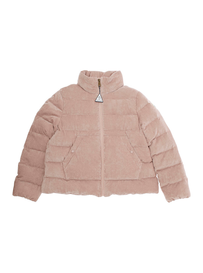 Marth Pink Down Jacket With Ribbed Design And Logo Patch On Sleeve Tech Fabric Girl Polyester Viscose