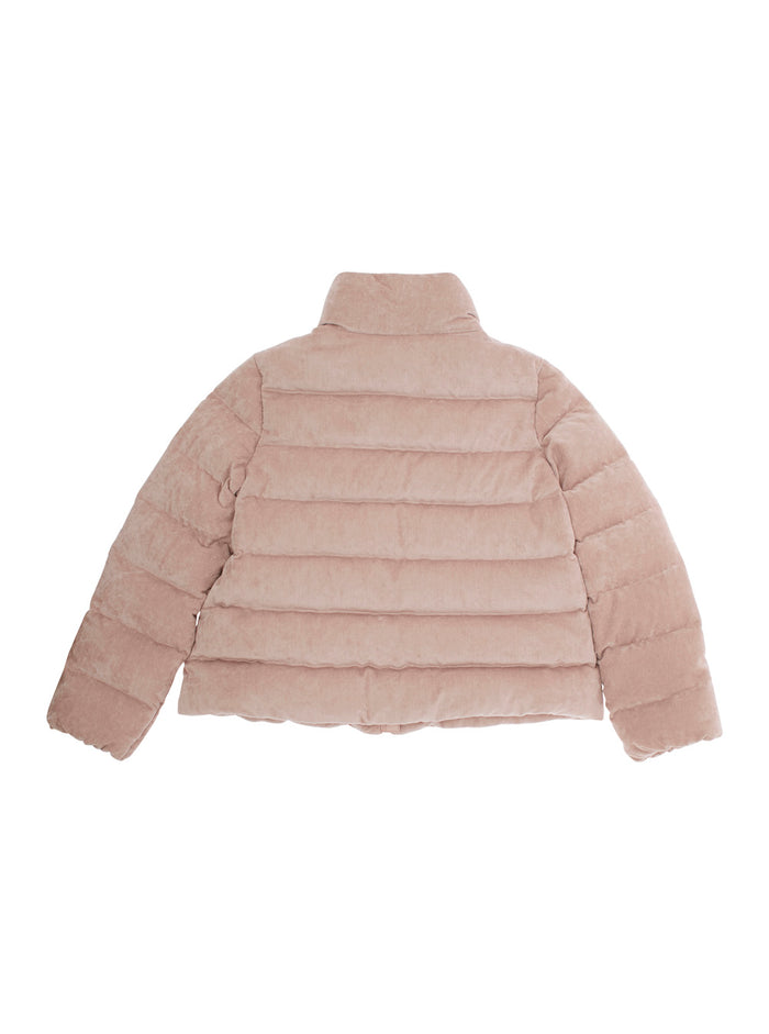 Marth Pink Down Jacket With Ribbed Design And Logo Patch On Sleeve Tech Fabric Girl Polyester Viscose