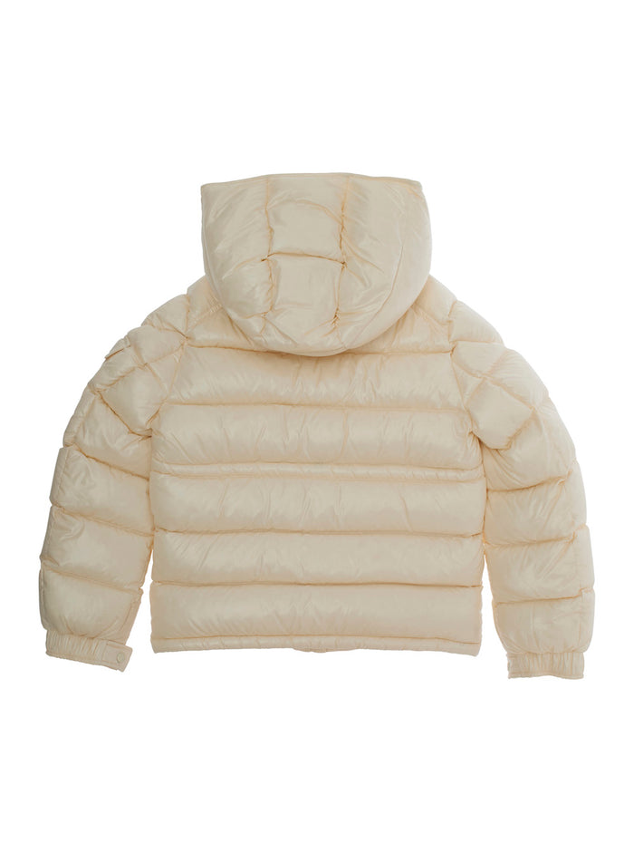 Maire White Down Jacket With Fixed Hood And Logo Patch On Sleeve Tech Fabric Girl Polyamide