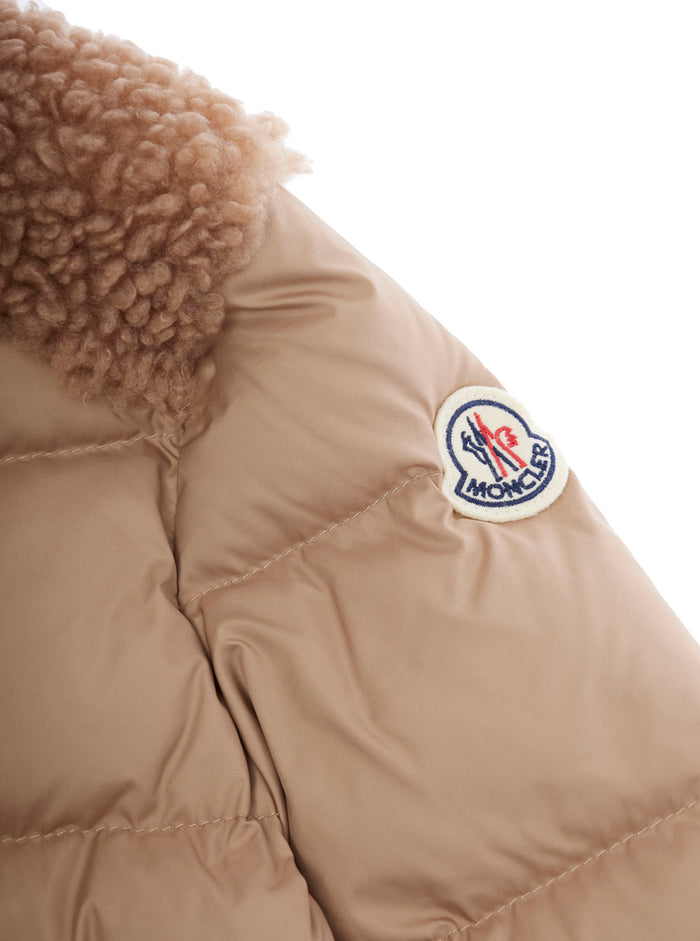 Vard Beige Down Jacket With Eco-Fur Details And Logo Patch On The Sleeve Tech Fabric Girl Polyester