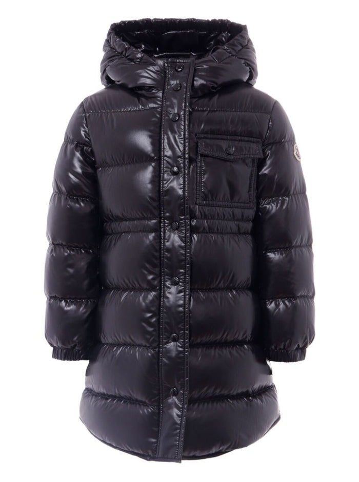 Black Parka Down Jacket With Logo Patch On The Sleeve Tech Fabric Girl Polyamide