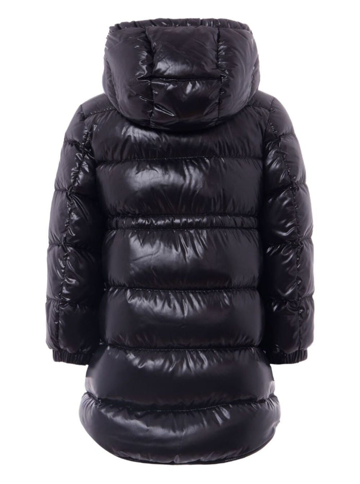 Black Parka Down Jacket With Logo Patch On The Sleeve Tech Fabric Girl Polyamide