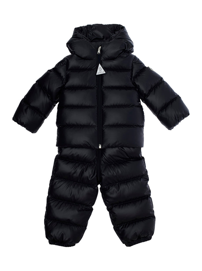 Black Set With Down Jacket And Trousers Logo Patch On Sleeve Tech Fabric Baby Blu Polyester