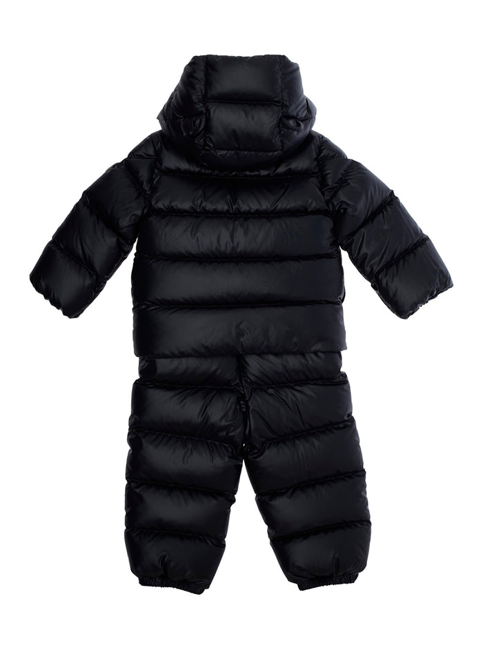 Black Set With Down Jacket And Trousers Logo Patch On Sleeve Tech Fabric Baby Blu Polyester