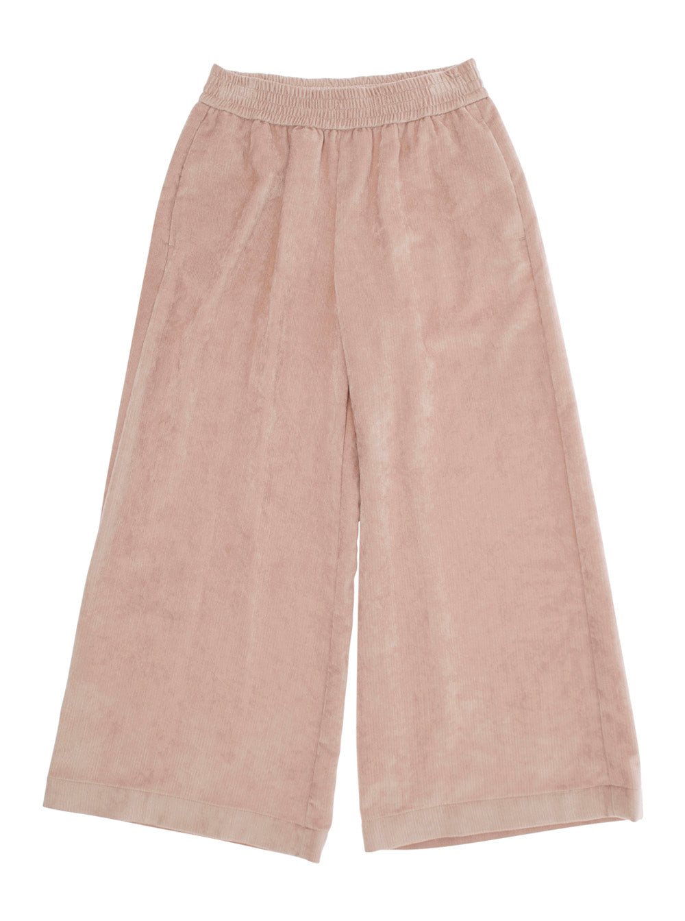 Pink Trousers with Elastic Waist and Applied Logo Patch in Fabric Baby Polyester Viscose