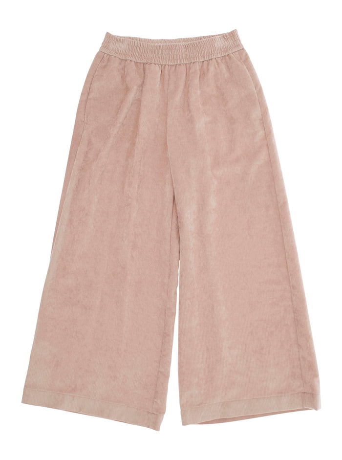 Pink Trousers with Elastic Waist and Applied Logo Patch in Fabric Baby Polyester Viscose