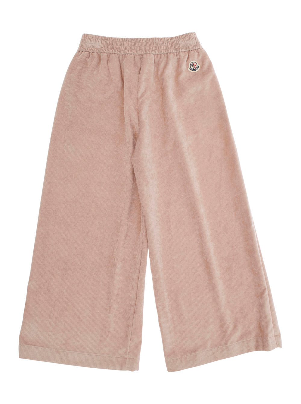 Pink Trousers with Elastic Waist and Applied Logo Patch in Fabric Baby Polyester Viscose