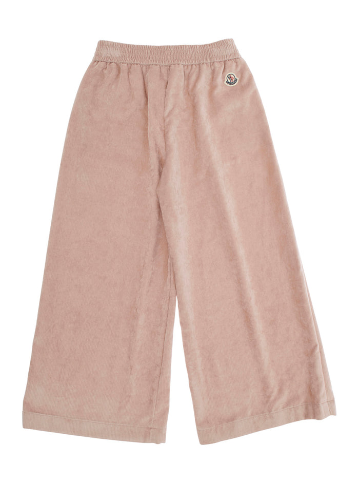 Pink Trousers with Elastic Waist and Applied Logo Patch in Fabric Baby Polyester Viscose