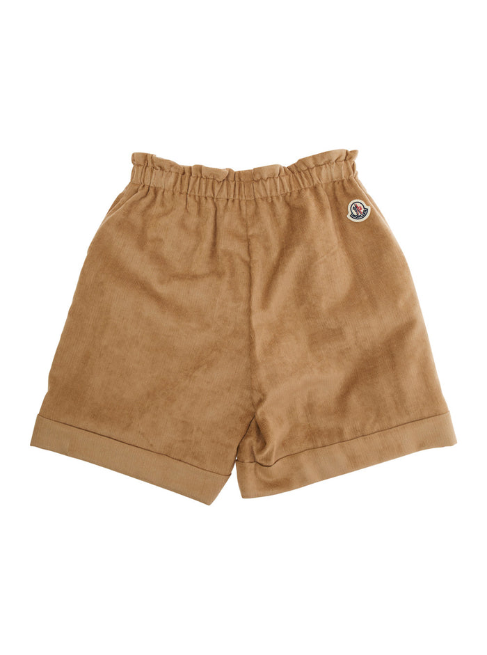 Beige Bermuda Pants with Elastic Waist and Logo Patch on the Rear in Viscose Blend Girl Polyester Shorts