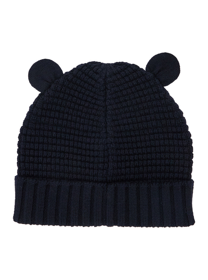 Blue Beanie With Logo Patch On The Front And Ear Patches Wool Baby Blu Virgin Hats Gloves