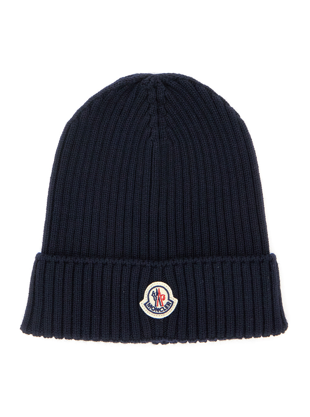 Blue Beanie with Logo Patch on the Front and Turn-Up Brim in Wool Boy Blu Virgin Hats Gloves