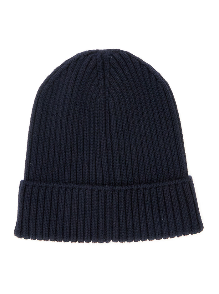 Blue Beanie with Logo Patch on the Front and Turn-Up Brim in Wool Boy Blu Virgin Hats Gloves