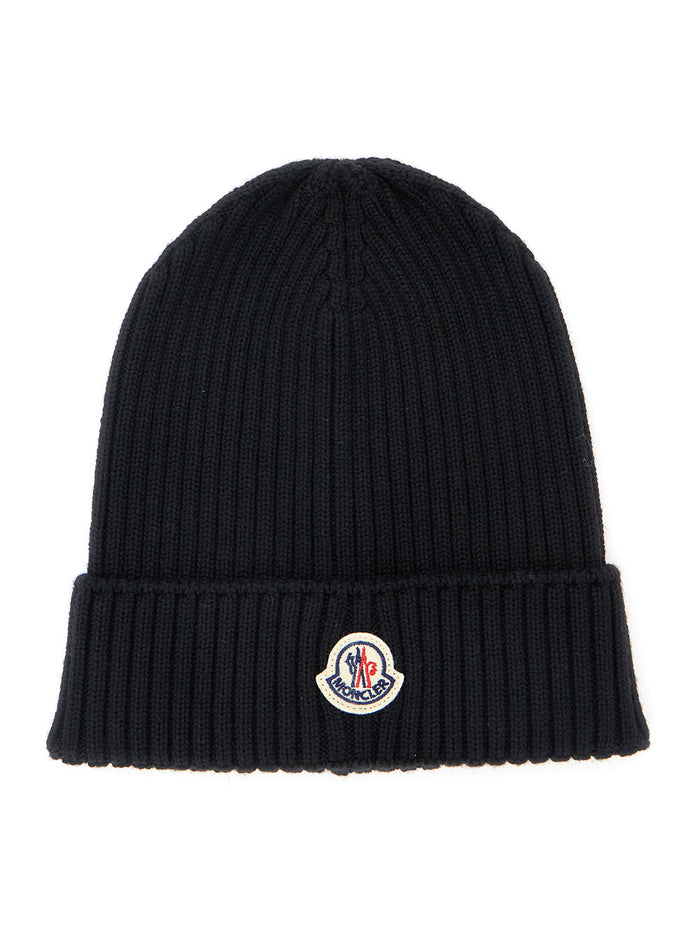 Black Beanie With Logo Patch On The Front And Turn-Up Brim Wool Boy Virgin Hats Gloves