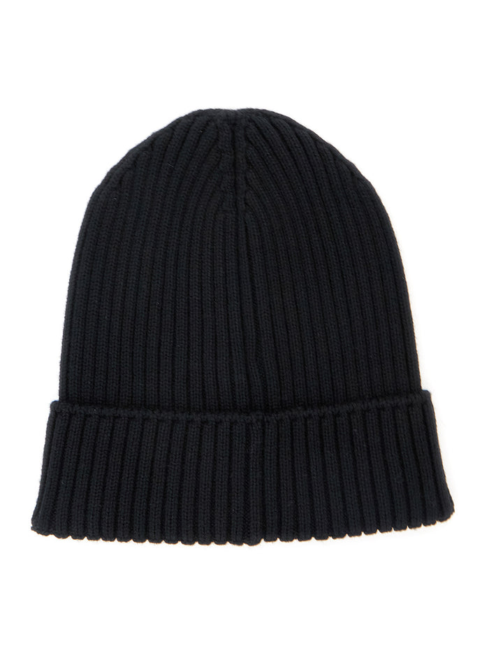 Black Beanie With Logo Patch On The Front And Turn-Up Brim Wool Boy Virgin Hats Gloves