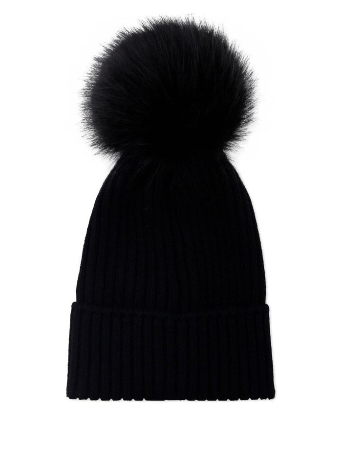 Black Beanie With Logo Patch On The Front And Skullcap Wool Girl Modacrylic Polyester Acrylic Hats Gloves